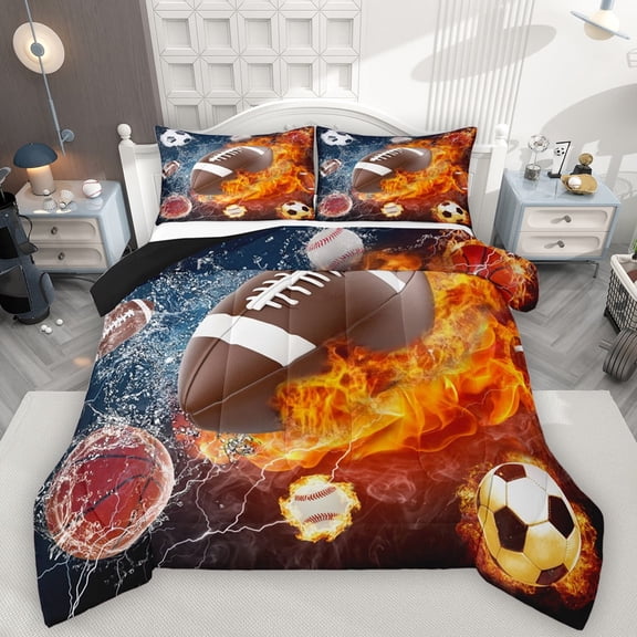 Homewish Gamer Football Basketball Soccer Boy 2pcs Bedding Comforter Set,Sport Theme Twin Comforter Sets,Abstract Lightning Breathable Bedding Set,Super Cozy Room Decor,Reversible