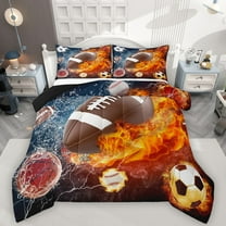 Homewish Gamer Football Basketball Soccer Boy 2pcs Bedding Comforter Set,Sport Theme Twin Comforter Sets,Abstract Lightning Breathable Bedding Set,Super Cozy Room Decor,Reversible
