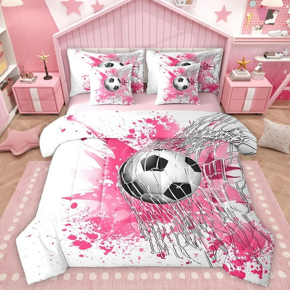 Homewish Gamer Football Soccer Boy 7pcs Bedding Comforter Set,Sport Theme Queen Bedding Sets Super Cozy,Graffiti Splash Queen Sheet Sets,Super Cozy Room Decor,Reversible
