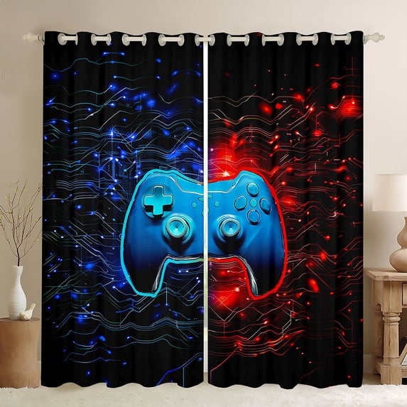 Homewish Gamer Gaming Black Out Curtains,Abstract Geometric Stripe Curtains Pack of 2 (42x63 Each),Gradient Red Blue Bedroom Curtains For Boys Teens,Microfiber Bedroom Decor