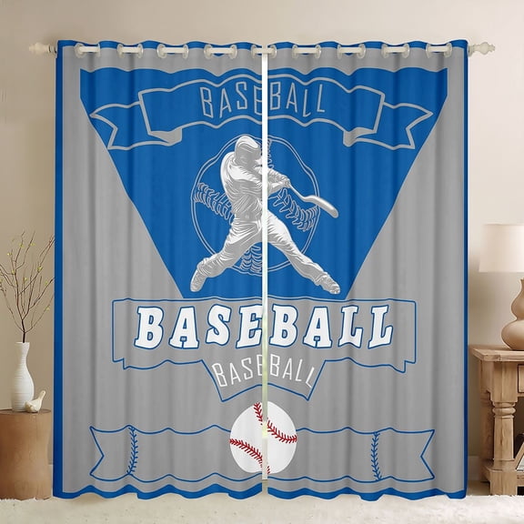 Homewish Gamer Gaming Black Out Curtains,Baseball Sport Curtains Pack of 2 (42x63 Each),Gray Blue Bedroom Curtains For Boys,Ultra Soft Home Decor