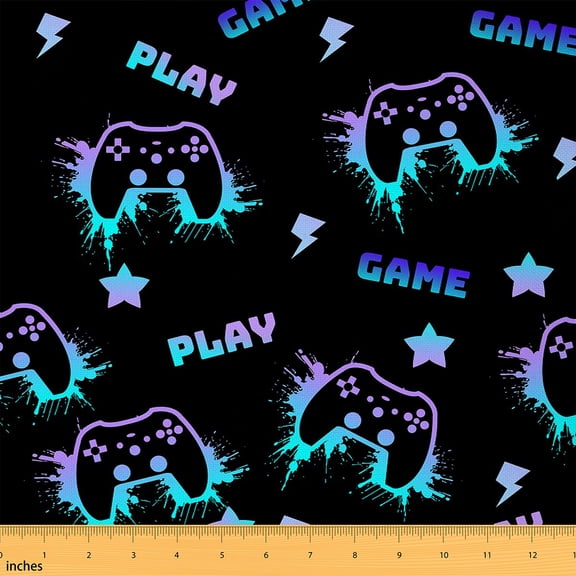 Homewish Gamer Gaming Fabric by the Yard 1 Yard,Modern Video Game Home Decor Fabric by the Yard,Blue Splash Ink Sewing Fabric For Kid Boy,Lightweight Room Decorative