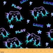 Homewish Gamer Gaming Fabric by the Yard 3 Yard,Modern Video Game Sewing Fabric,Blue Splash Ink Room Decor Fabric by the Yard For Kid Boy,Lightweight Room Decorative