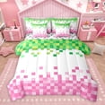 thumbnail image 1 of Homewish Games Gamepad Miners Twin Bedding Sets 7-Piece, Cartoon Pink Green Blocks Bedding Comforter Set, Teens Kids Boys Girls Reversible Sheet Sets, Super Cozy Room Decor, 1 of 7
