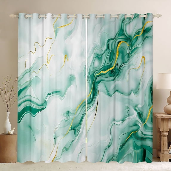 Homewish Geometric Artwork Blackout Curtains Set of 2 (52x84 Each),Green Stone Pattern Curtain