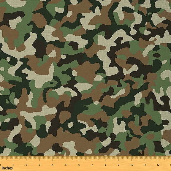 Homewish Geometric Camo Fabric by the Yard 3 Yard,Retro Rustic Camouflage Sewing Fabric,Green Beige Room Decor Fabric by the Yard For Kids,Microfiber Bedroom Decor
