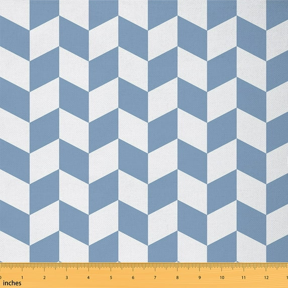 Homewish Geometric Checkered Fabric by the Yard 1 Yard,Modern Geometric Plaid Home Decor Fabric by the Yard,White Blue Checkerboard Sewing Fabric For Children,Microfiber Bedroom Decor