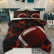 Homewish Geometric Hexagon Bedding Comforter Set,Rugby Football Sport Twin Comforter Sets,Red Black Bedding Set For Boys,Super Cozy Room Decor Reversible,2pcs