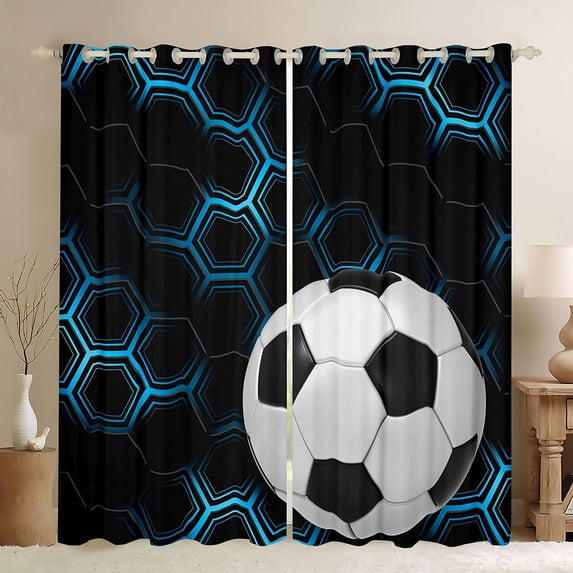 Homewish Soccer Hexagon 52x84 2-Pack Microfiber Kids Blackout Curtain Set
