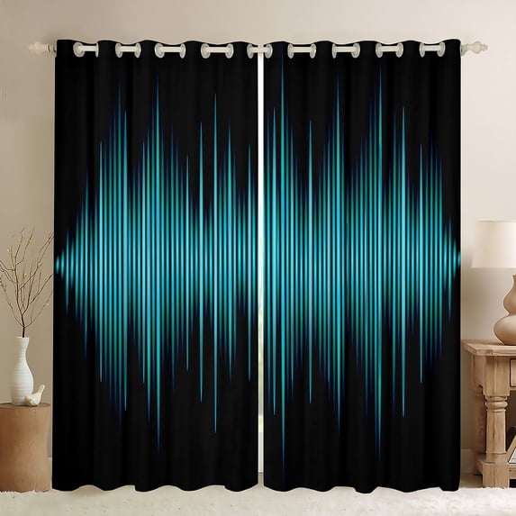 Homewish Geometric Lines Black Out Curtains,Minimalist Stripes Aesthetic Curtains Pack of 2 (42x63 Each),Blue Black Bedroom Curtains For Boys Kids,Super Cozy Room Decor