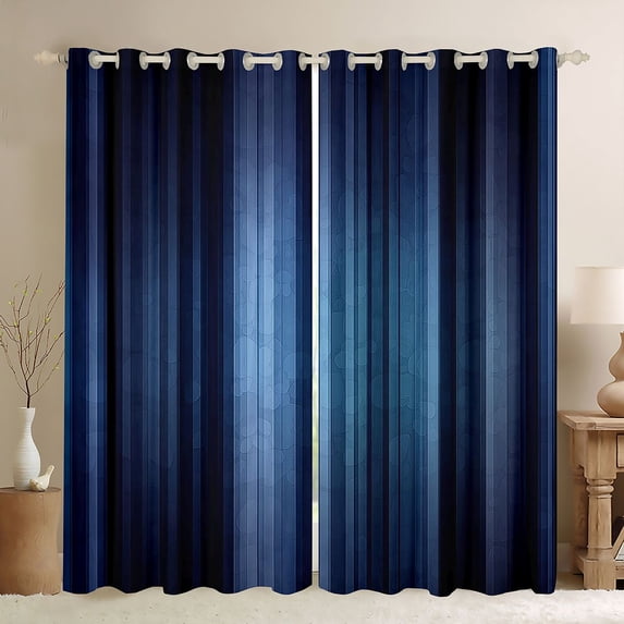Homewish Geometric Lines Blackout Curtains Set of 2 (52x84 Each),Minimalist Stripes Aesthetic Window Curtains,Black Blue Curtains and Drapes For Boys Kids,Super Cozy Room Decor