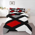 thumbnail image 1 of Homewish Geometric Plaid 3-Piece Full Size Comforter Sets for Teens Girls Boys,Black Red White Bedding Comforter Set,Vintage Aesthetic Lightweight Bedding Sets,Lightweight Room Decor,Reversible, 1 of 8