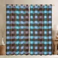 thumbnail image 1 of Homewish Geometric Plaid Blackout Curtains Set of 2 (52x84 Each),Modern Minimalist Striped Window Curtains,Brown Blue Curtains and Drapes For Teens,Ultra Soft Home Decor, 1 of 6
