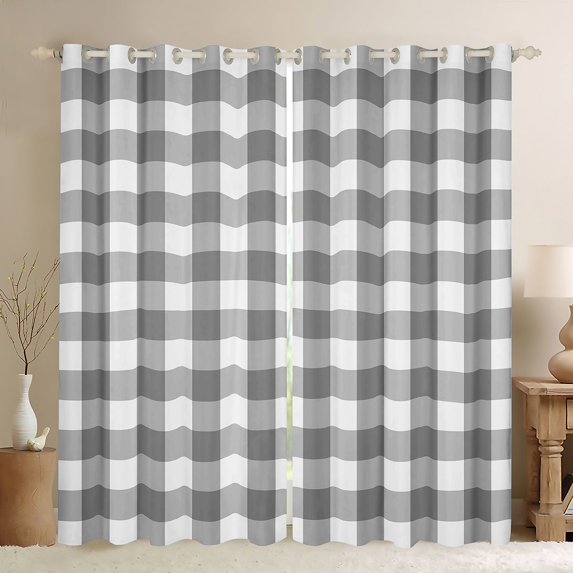 Homewish Geometric Plaid Blackout Curtains Set of 2 (52x84 Each) for Teens Boys Girls,Abstract Grid Window Curtains,Abstract Retro Vintage Curtains and Drapes,Breathable Home Decor