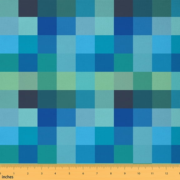 Homewish Geometric Plaid Fabric by the Yard 1 Yard,Modern Minimalist Geometric Home Decor Fabric by the Yard,Blue Checkerboard Grid Sewing Fabric For Teens,Ultra Soft Home Decor