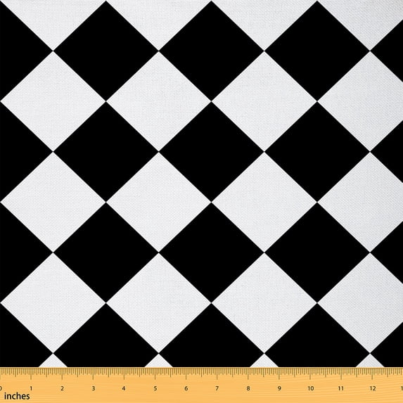Homewish Geometric Plaid Fabric by the Yard 2 Yard,Modern Minimalist Geometric Room Decor Fabric by the Yard,Black Checkerboard Grid Fabric for Sewing For Teens,Ultra Soft Home Decor