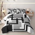 thumbnail image 1 of Homewish Geometric Plaid Twin Quilt Set,Mid Century Artwork Twin Coverlet Set,Black Gray,2-Piece, 1 of 7