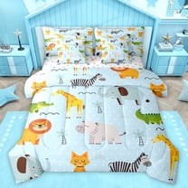 Homewish Geometric Polka Dots 7-Piece Twin Bedding Sets,Zoo Lion Giraffe Bedding Comforter Set,Jungle Elephant Crocodile Sheet Sets For Boys Kids,Luxury Bedroom Decor Reversible