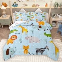 Homewish Geometric Polka Dots Bedding Comforter Set,Zoo Lion Giraffe Twin Comforter Sets,Jungle Elephant Crocodile Bedding Set For Boys Kids,Luxury Bedroom Decor Reversible,2 Pieces