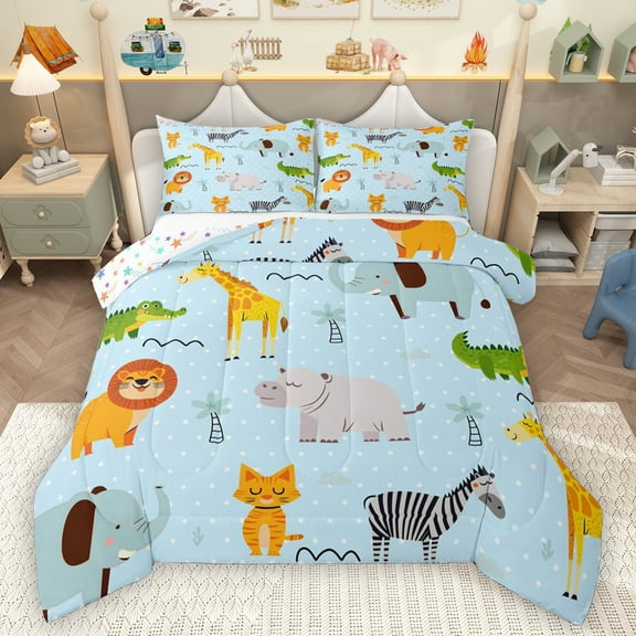 Homewish Geometric Polka Dots Bedding Comforter Set,Zoo Lion Giraffe Twin Comforter Sets,Jungle Elephant Crocodile Bedding Set For Boys Kids,Luxury Bedroom Decor Reversible,2 Pieces