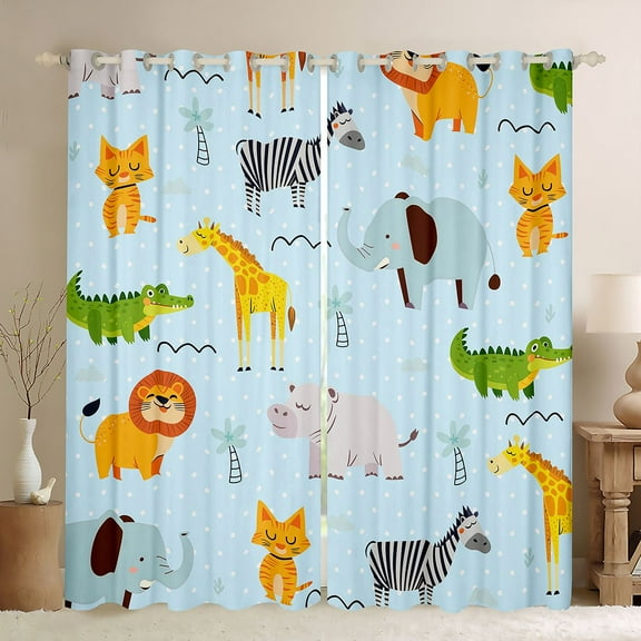 Homewish Geometric Polka Dots Black Out Curtains,Zoo Lion Giraffe Curtains Pack of 2 (42x63 Each),Jungle Elephant Crocodile Bedroom Curtains For Boys Kids,Luxury Bedroom Decor