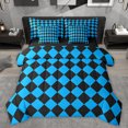 thumbnail image 1 of Homewish Geometric Rhombus Textured 7-Piece Bedding Comforter Set,Classic Checkered Desgin King Bedding Sets,Black Blue Bed Sheets For Men Women,Microfiber Bedroom Decor Reversible, 1 of 8