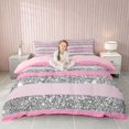 thumbnail image 1 of Homewish Geometric Stripe Duvet Cover Queen, Pink Gray Queen Bedding, Pink Reversible, 3 Pieces 1 Duvet Cover and 2 Pillowcases, 1 of 6