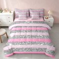 thumbnail image 1 of Homewish Geometric Stripe Full Size Bedding Sets, Pink Gray Full Size Bed in a Bag, Pink Reversible, 7pcs, 1 of 7