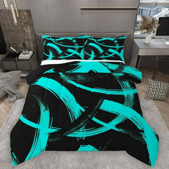 Homewish Geometric Stripes 3 Pieces Queen Comforter Set for Teens Boys Girls,Abstract Lines Ultra Soft Bedding Sets,Vintage Aesthetic Bedding Comforter Set Breathable,Lightweight Room Decor