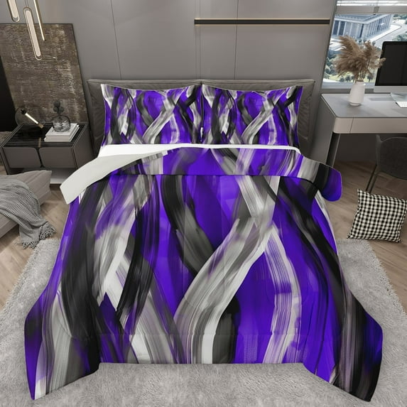 Homewish Geometric Stripes 3 Pieces Queen Comforter Set for Teens Boys Girls,Abstract Lines Ultra Soft Bedding Sets,Vintage Aesthetic Bedding Comforter Set Breathable,Lightweight Room Decor