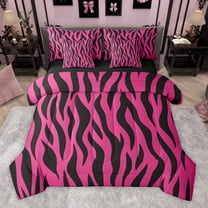 Homewish Geometric Stripes 7-Piece Twin Bedding Sets,Abstract Zebra Print Bedding Comforter Set,Pink Black Sheet Sets For Girls Kids,Luxury Bedroom Decor Reversible