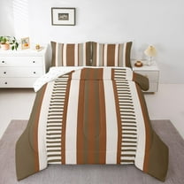 Homewish Geometric Stripes Bedding Comforter Set,Modern Abstract Geometric Twin Comforter Sets,Beige Brown Bedding Set For Men Women,Super Cozy Room Decor Reversible,2-Piece