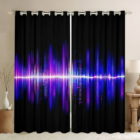 Homewish Geometric Stripes Black Out Curtains,Gradient Lines Printed Curtains Pack of 2 (42x63 Each),Purple Black Bedroom Curtains For Teens,Ultra Soft Home Decor