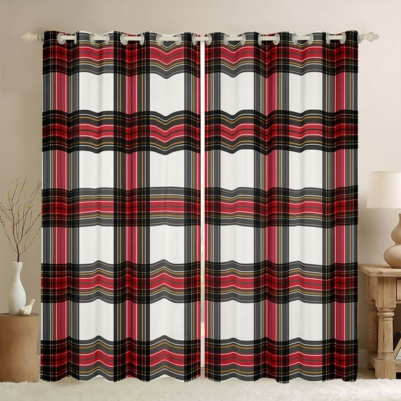 Homewish Geometric Stripes Black Out Curtains For Kids Teens Adults,Abstract Plaid Curtains Pack of 2 (42x63 Each),Vintage Aesthetic Bedroom Curtains,Breathable Home Decor