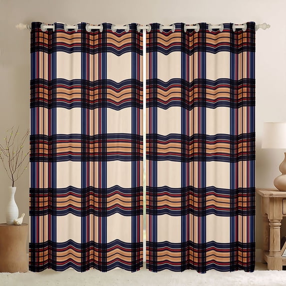 Homewish Geometric Stripes Blackout Curtains Set of 2 (52x84 Each) For Kids Teens Adults,Abstract Plaid Window Curtains,Vintage Aesthetic Curtains and Drapes,Breathable Home Decor