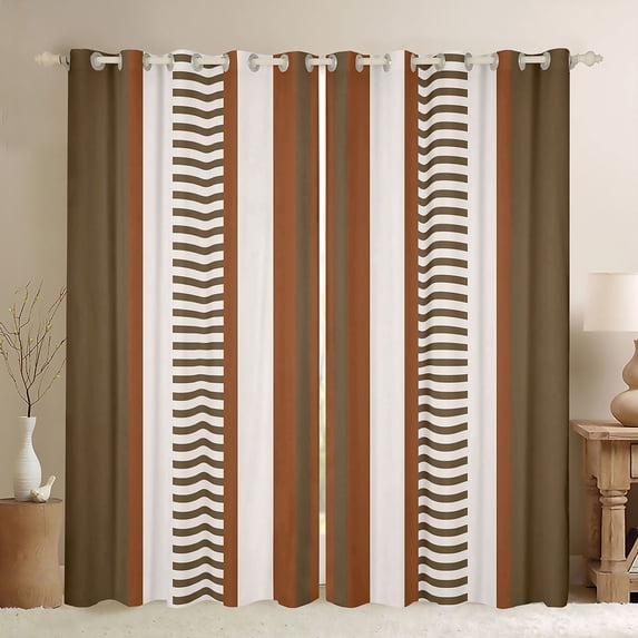 Homewish Geometric Stripes Blackout Curtains Set of 2 (52x84 Each),Modern Abstract Geometric Window Curtains,Beige Brown Curtains and Drapes For Men Women,Super Cozy Room Decor