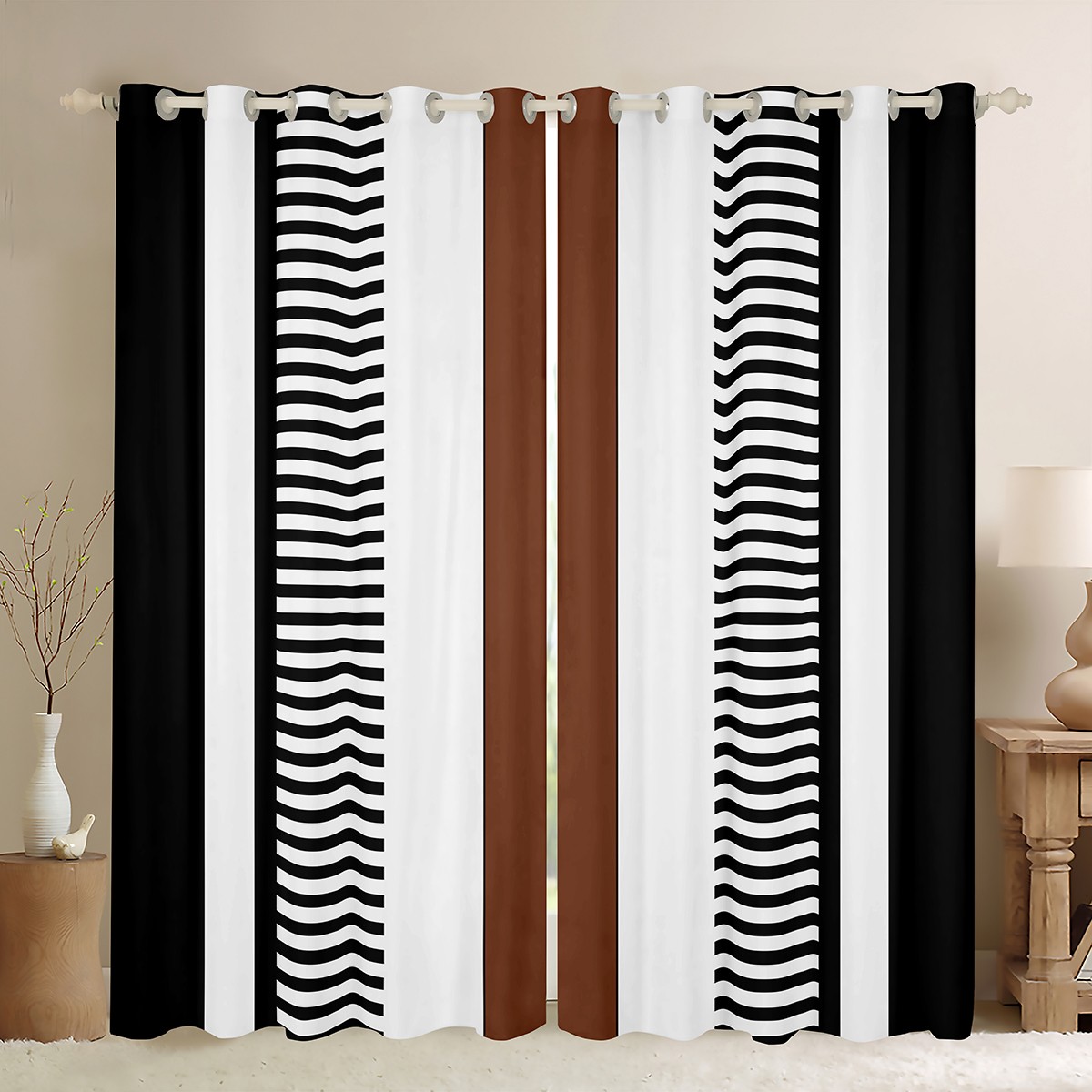Rectangular Curtains Homewish Geometric Stripes Blackout Curtains Set of 2 (52x84 Each) for ...