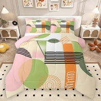 Homewish Geometric Stripes Circle 2pcs Bedding Comforter Set for Female Men Teens,Vintage Aesthetic Twin Comforter Sets,Abstract Geometric Breathable Bedding Set,Breathable Home Decor,Reversible
