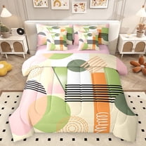 Homewish Geometric Stripes Circle 7-Piece Twin Bedding Sets for Female Men Teens,Vintage Aesthetic Bedding Comforter Set,Abstract Geometric Breathable Sheet Sets,Breathable Home Decor,Reversible