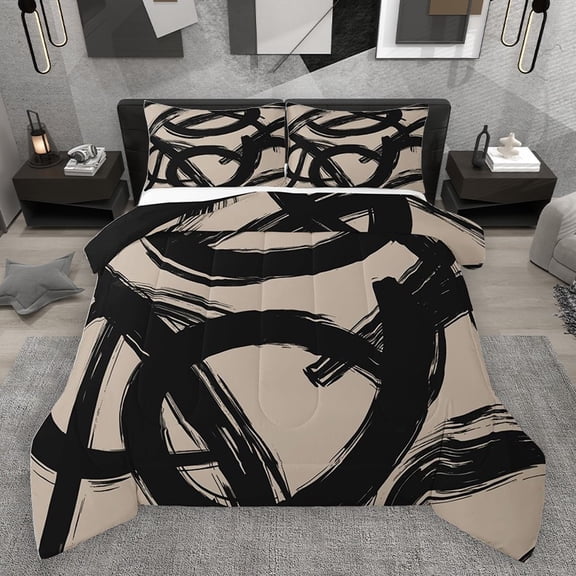 Homewish Geometric Stripes Lines 2pcs Bedding Comforter Set for Female Men Teens,Retro Vintage Aesthetic Twin Comforter Sets,Minimalist Abstract Art Breathable Bedding Set,Lightweight Room Decor