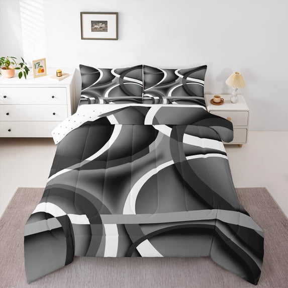 Homewish Geometric Stripes Lines 3-Piece Full Size Comforter Sets for Boys Girls,Vintage Aesthetic Bedding Comforter Set,Minimalist Gradient Lightweight Bedding Sets,Ultra Soft Home Decor,Reversible