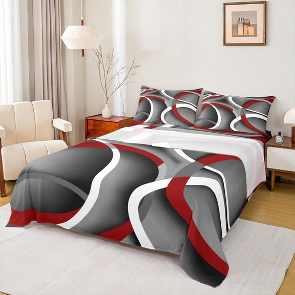 Homewish Geometric Stripes Lines 3pcs Twin Sheet Sets for Boys Girls,Vintage Aesthetic Twin Fitted Sheet,Minimalist Gradient Breathable Flat Sheet,Ultra Soft Home Decor