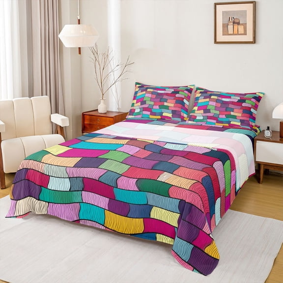 Homewish Geometric Stripes Lines 3pcs Twin Sheet Sets for Female Men Teens,Retro Vintage Aesthetic Twin Fitted Sheet,Minimalist Abstract Art Breathable Flat Sheet,Lightweight Room Decor