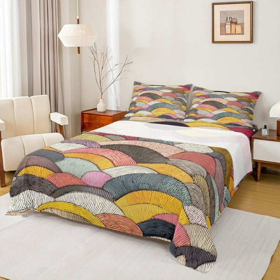 Homewish Geometric Stripes Lines 4pcs Bed Sheets for Female Men Teens,Retro Vintage Aesthetic King Sheets,Minimalist Abstract Art Super Cozy Sheet Set,Lightweight Room Decor