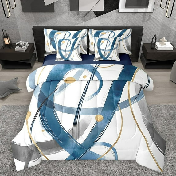 Homewish Geometric Stripes Lines 7-Piece Twin Bedding Sets for Female Men Teens,Retro Vintage Aesthetic Bedding Comforter Set,Minimalist Abstract Art Breathable Sheet Sets,Lightweight Room Decor