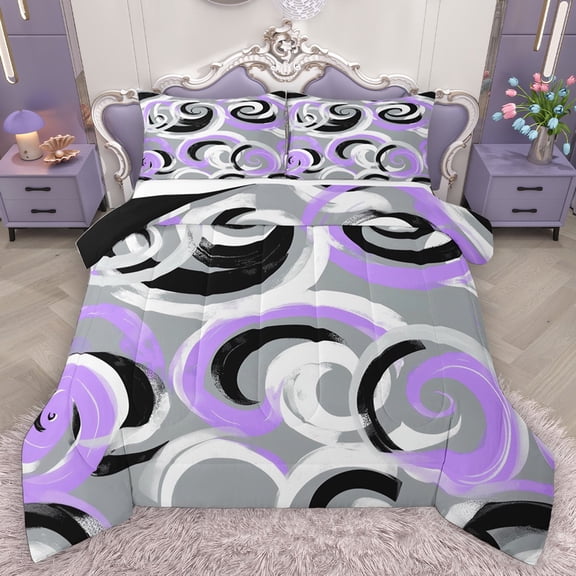 Homewish Geometric Stripes Lines Bedding Comforter Set 2pcs for Kids Children Teens,Abstract Spiral Twin Comforter Sets Microfiber,Minimalist Mid Century Breathable Bedding Set,Super Cozy Room Decor