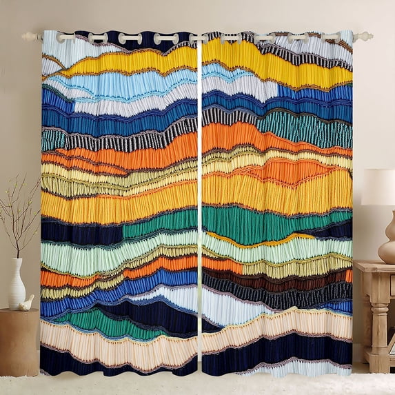 Homewish Geometric Stripes Lines Blackout Curtains Set of 2 (52x84 Each) for Female Men Teens,Retro Vintage Aesthetic Window Curtains,Minimalist Abstract Art Curtains and Drapes