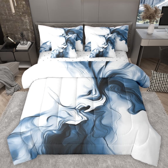 Homewish Geometric Stripes Twin Bedding Sets 7-Piece for Female Men Adults,Abstract Gradient Ombre Bedding Comforter Set Microfiber,Vintage Aesthetic Breathable Sheet Sets,Super Cozy Room Decor