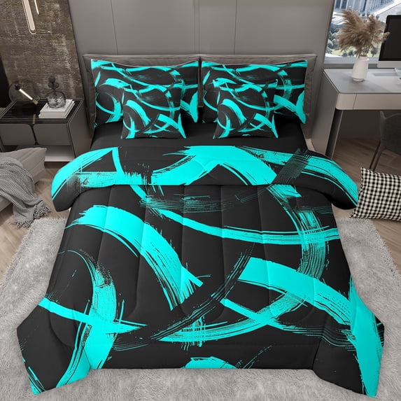 Homewish Geometric Stripes Twin Bedding Sets 7-Piece for Teens Boys Girls,Abstract Lines Bedding Comforter Set Microfiber,Vintage Aesthetic Breathable Sheet Sets,Lightweight Room Decor,Reversible