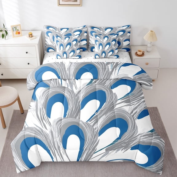 Homewish Geometric Stripes Twin Bedding Sets 7-Piece for Teens Boys Girls,Grey White Bedding Comforter Set Microfiber,Minimalist Lines Breathable Sheet Sets,Microfiber Bedroom Decor,Reversible